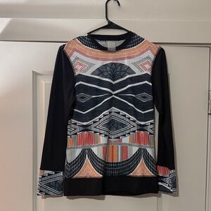 Roxy Black and Multicolor Geometric Long Sleeve Top